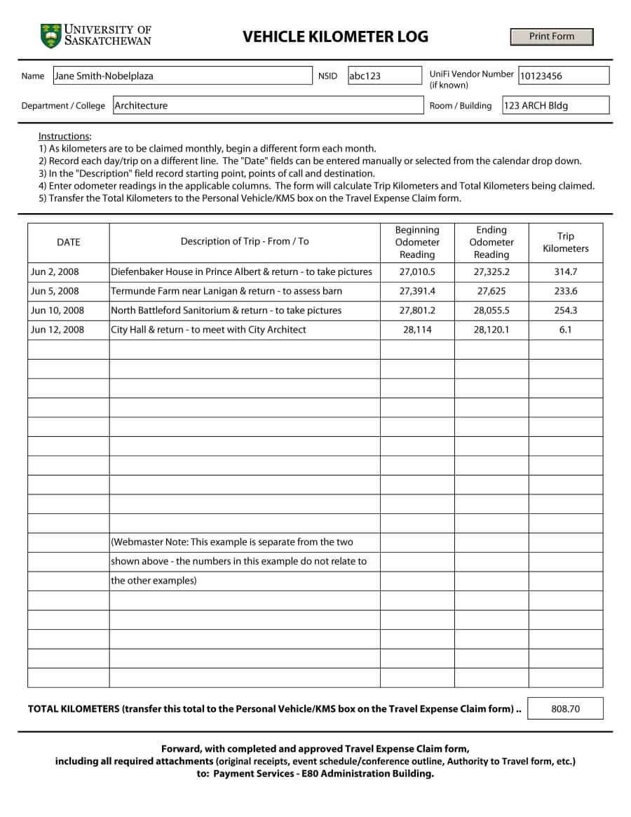 Excel Mileage Log Template And Gas Mileage Expense Report Template