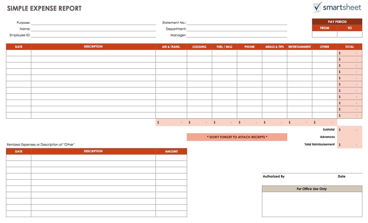 Free Examples Of Expense Reports And Printable Expense Report