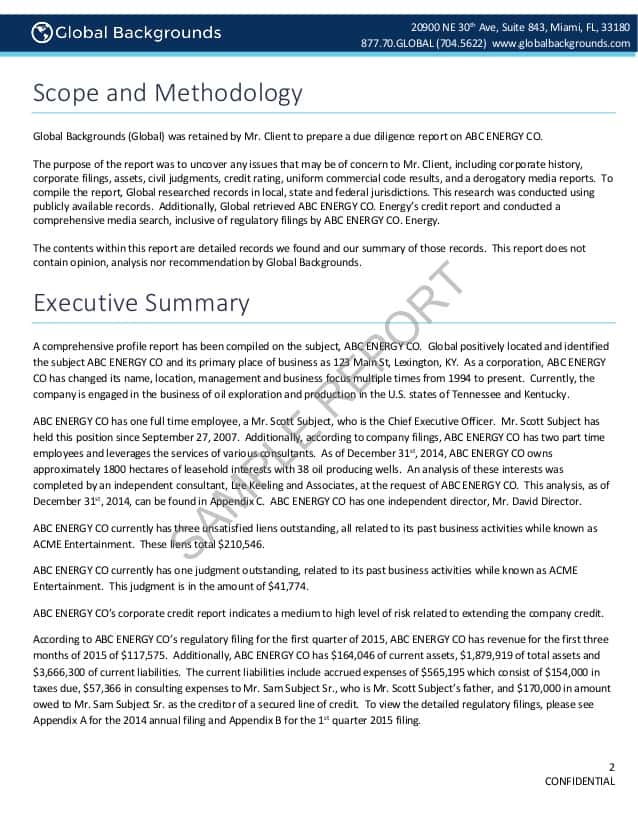 Operational Due Diligence Report Example And Example Executive Summary Due Diligence Report