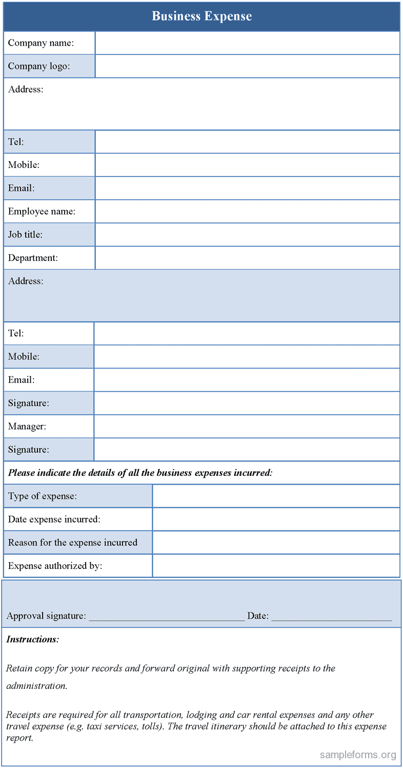 Sample Business Expense Form And Company Expense Form Sample