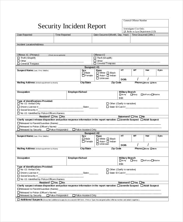 Security Guard Incident Report Template And Sample Security Report