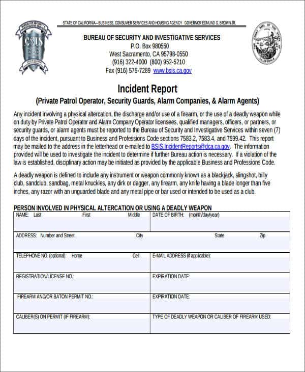 Security Guard Report Template And Security Guard Incident Report Form Template
