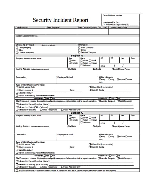 Security Officer Report Writing Example And Security Guard Incident Report Template Word
