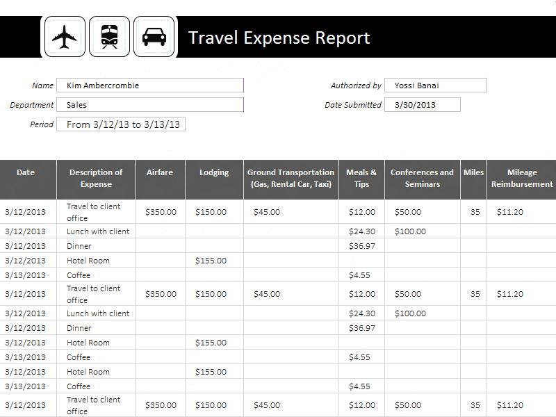 Travel Expense Report Template Free And Free Excel Travel Expense Report Template