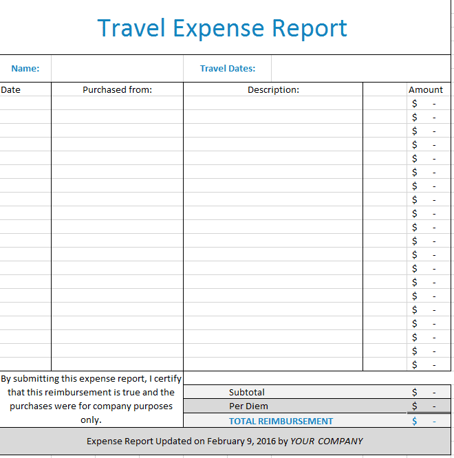 Travel Expenses Template Free Download And Employee Expense Report Template
