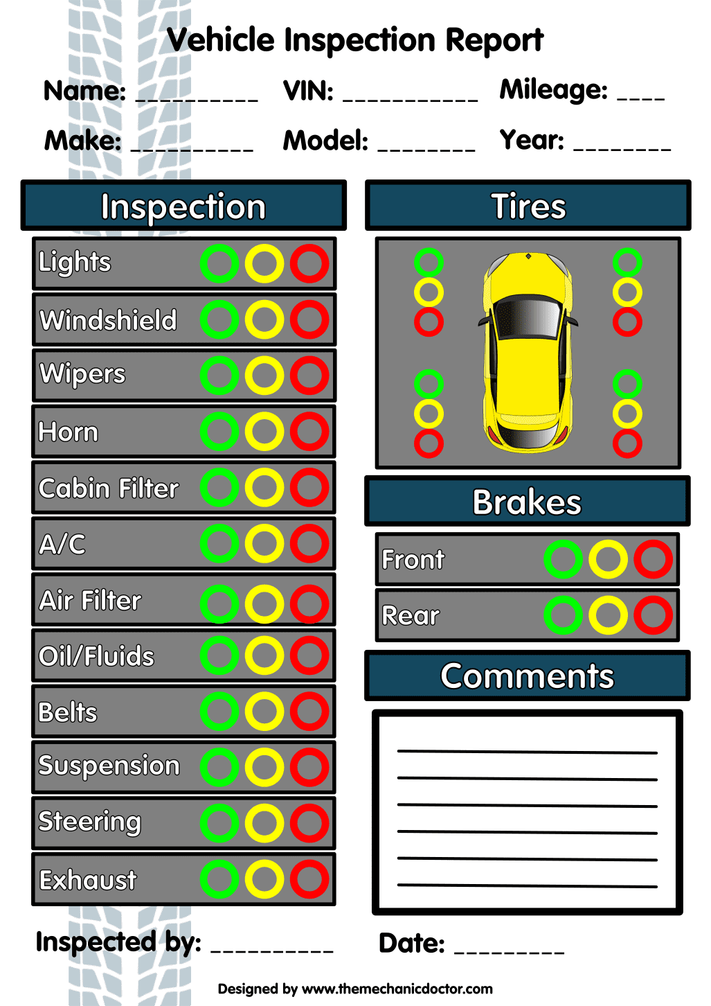Vehicle Inspection Report Template Download And Free Vehicle Inspection Sheets