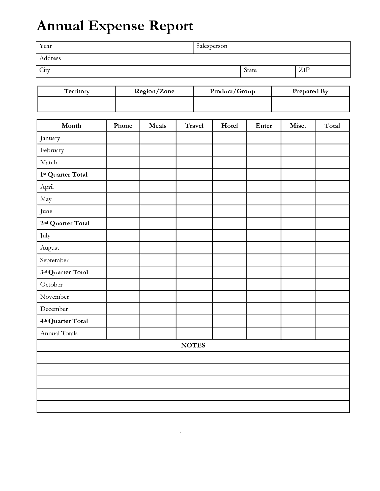 Yearly Expense Report Template Excel And Monthly Expense Report Template