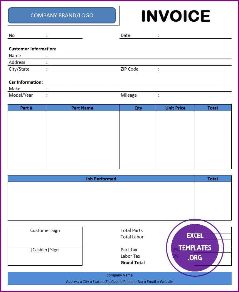 Auto Repair Invoices Template For Free And Car Repair Invoice Template Excel