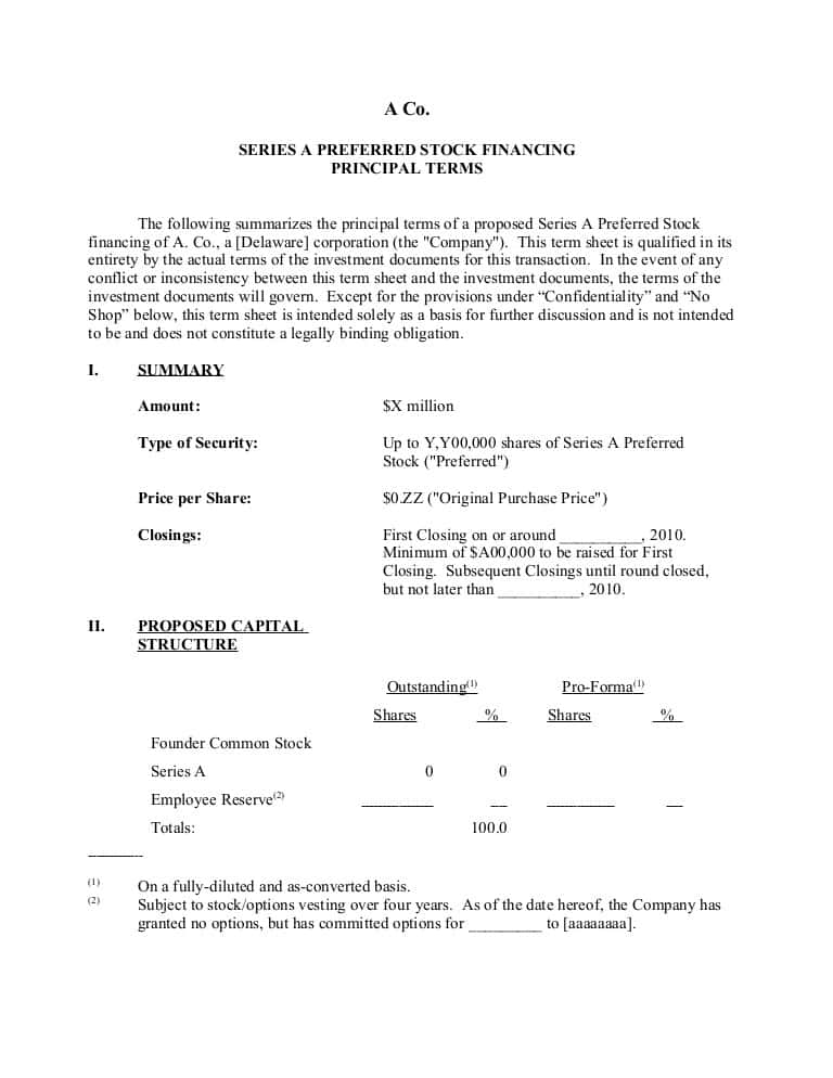 Business Loan Term Sheet Sample And Contract Term Sheet Template