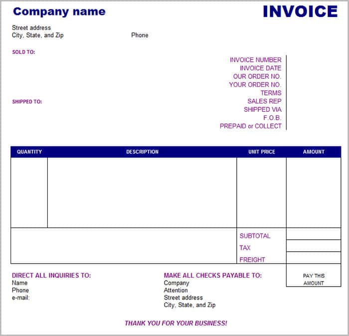 Company Invoice Template Pdf And Invoice Template Excel Simple