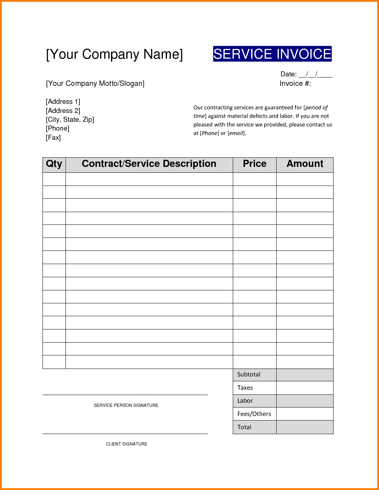 Contractor Invoices Templates And Contractor Receipt Template Free