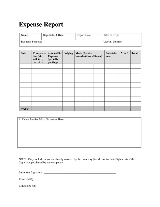 Download Expense Report Template And Printable Expense Report