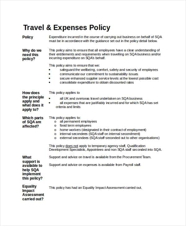 Employee Travel Expense Policy Sample And Travel And Expense Policy Best Practices