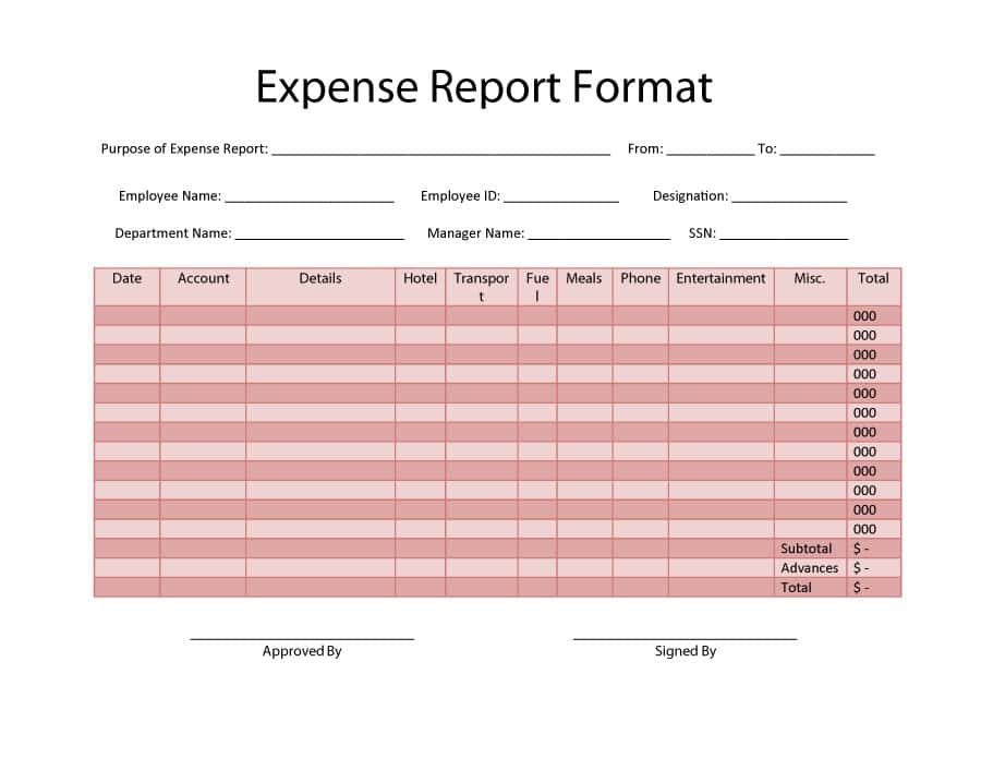 Expense Report Template Word And Monthly Expense Report For Small Business