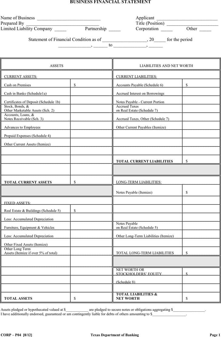 Financial Statement Template For Small Business And Income Statement Template For A Small Business