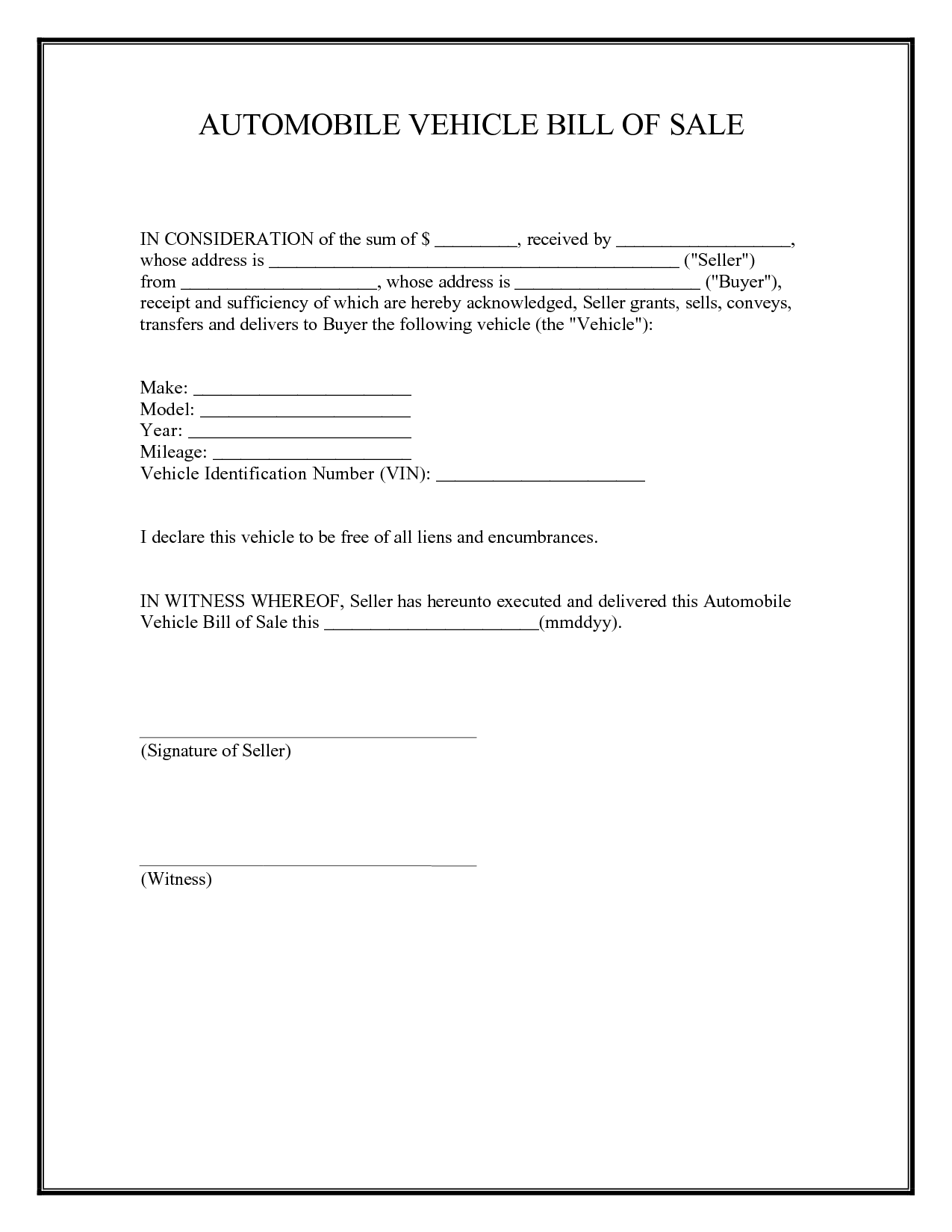 Free Bill Of Sale Form For Car In Georgia And Free Car Bill Of Sale Template Ontario