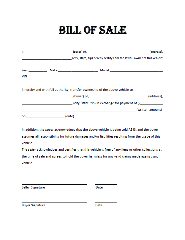 Free Bill Of Sale Template For Car And Free Used Car Bill Of Sale Template Ontario