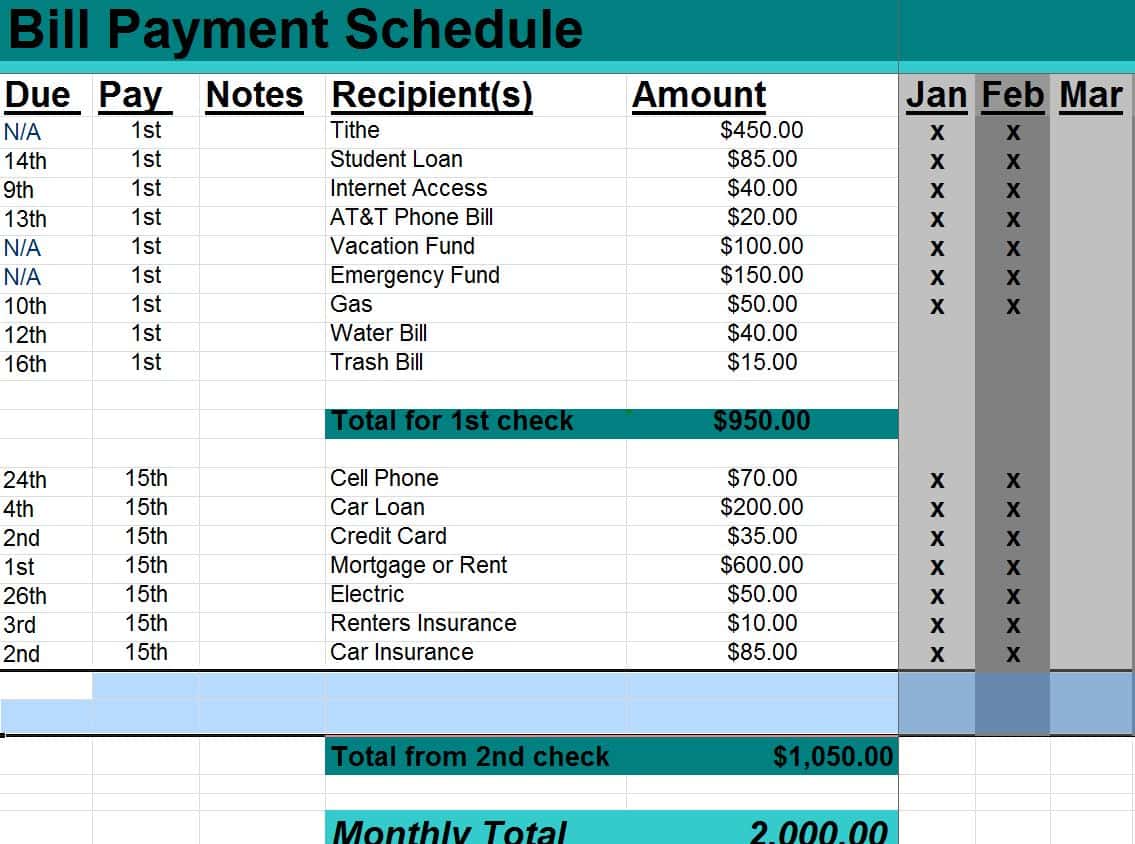 Free Bill Payment Schedule Template And Payment Schedule Template Contract