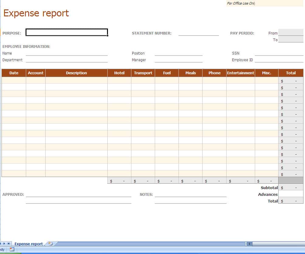 Free Download Expense Report Form And Daily Expense Excel Sheet Format