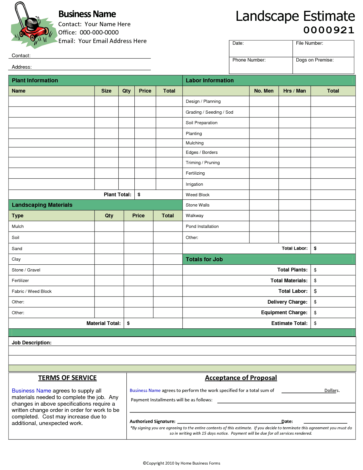 Free Lawn Care Templates Downloads And Landscaping Proposal Template
