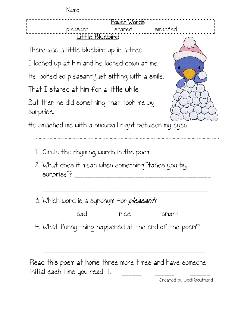 Free Worksheets On Comprehension For Grade 1 And 1st Grade Reading Comprehension Test