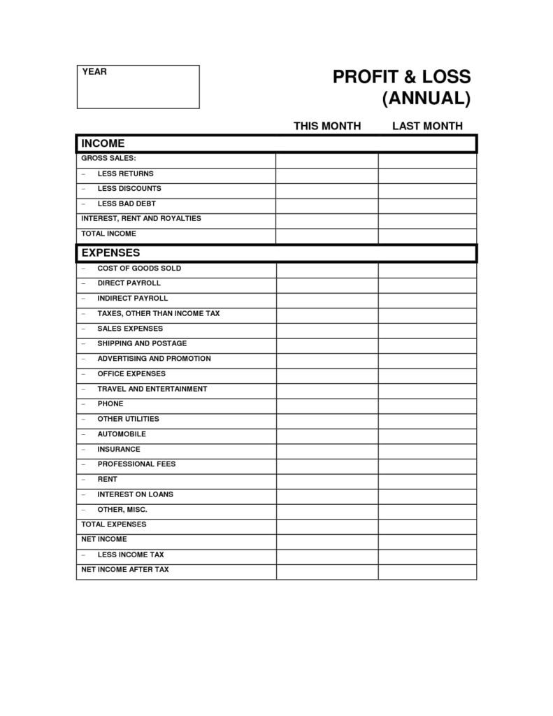 Profit And Loss Statement Template For Self Employed Excel And Profit And Loss Statement Form Pdf