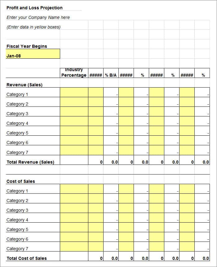 Projected Profit And Loss Statement Template And Business Cash Flow Template Excel