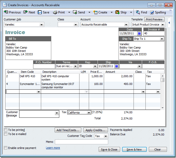 Quickbooks Invoice Template For Excel And Sample Invoice From Quickbooks