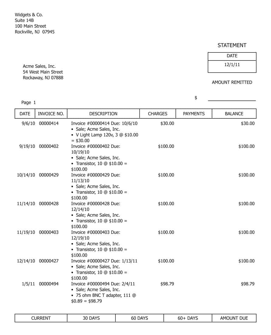 Sample Format Of Billing Statement And Free Printable Billing Statements