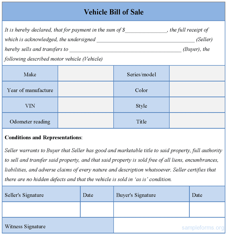 Sample Of Bill Of Sale For Used Car With Payments And Sample Bill Of Sale For Used Car In Illinois