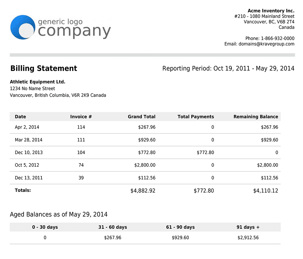 Sample Of Billing Statement Format And Simple Billing Statement