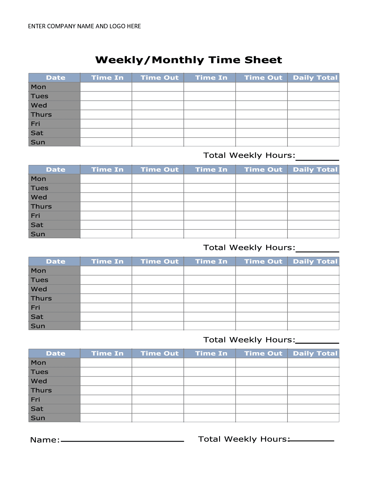Sample Timesheets For Employees And Sample Time Sheets Excel