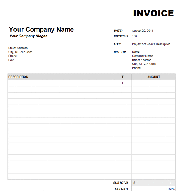 Service Invoice Template Free Excel And Invoice Template Free Excel Microsoft