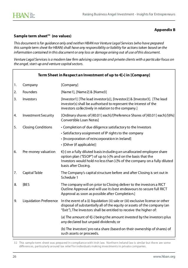 Term Sheet Template For Angel Investment And Contract Term Sheet Template