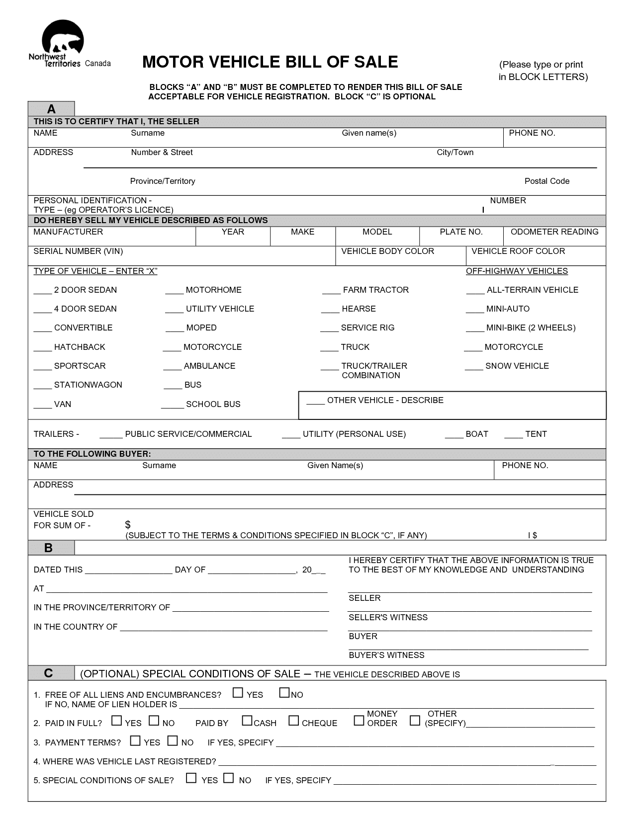 Used Car Dealer Bill Of Sale Form And Boat Bill Of Sale Template