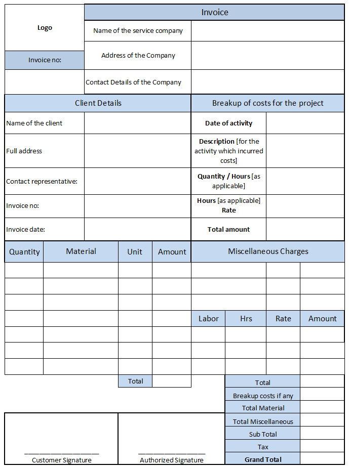 Work Invoice Template Free And Job Work Invoice Format In Excel Download