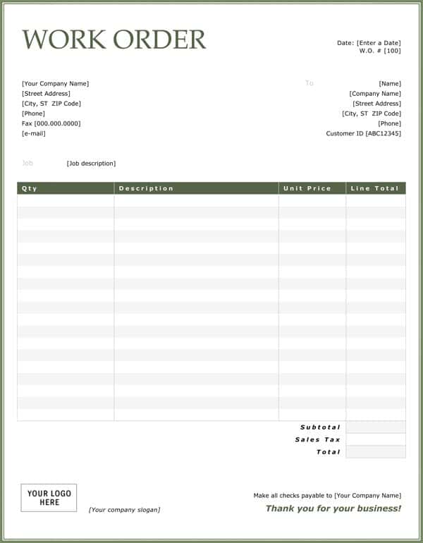 Work Order Form Template Advertising Company And Maintenance Work Order Template