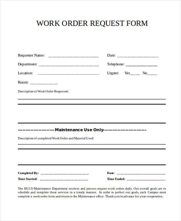 Work Order Form Template Free And Simple Work Order Format In Word
