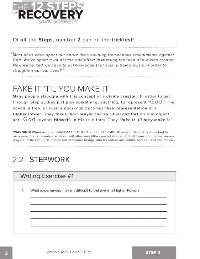 AA 12 Step Worksheets Step 2 And Na 12 Step Worksheets