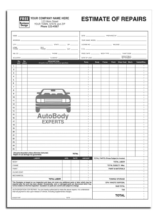 Automotive Repair Template Excel And Editable Auto Repair Templates Free