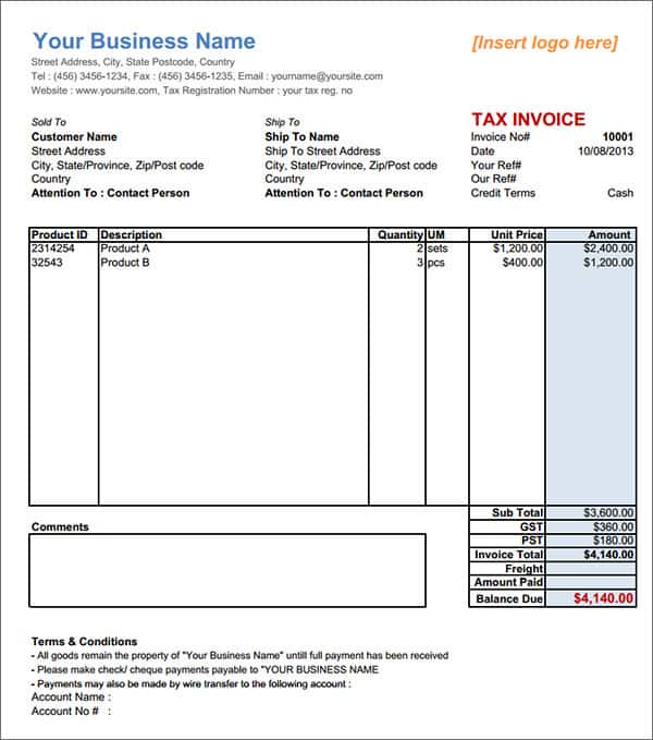 Downloadable Blank Invoice Template And Free Downloadable Invoice Template Uk