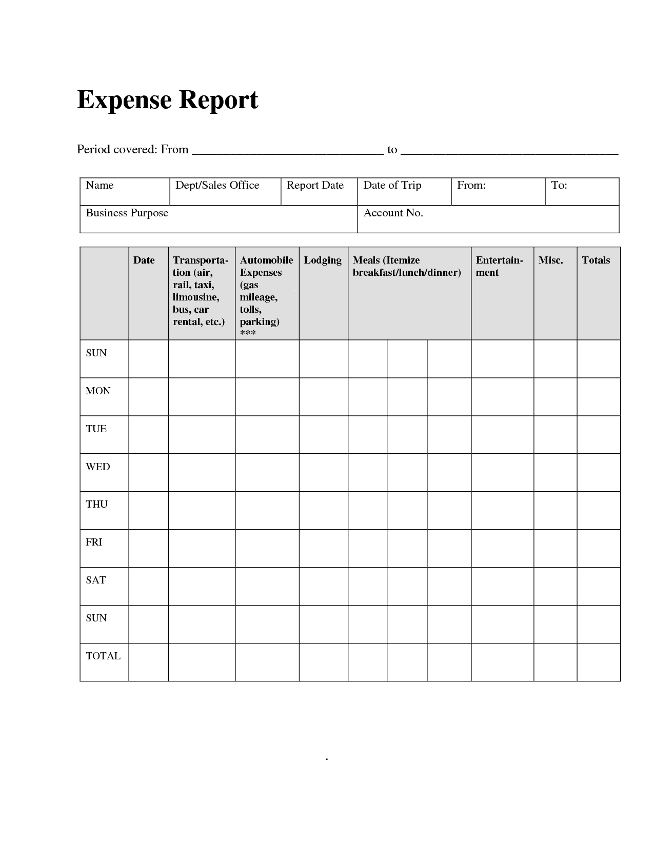 Expense Report Template Word And Printable Expense Report Template