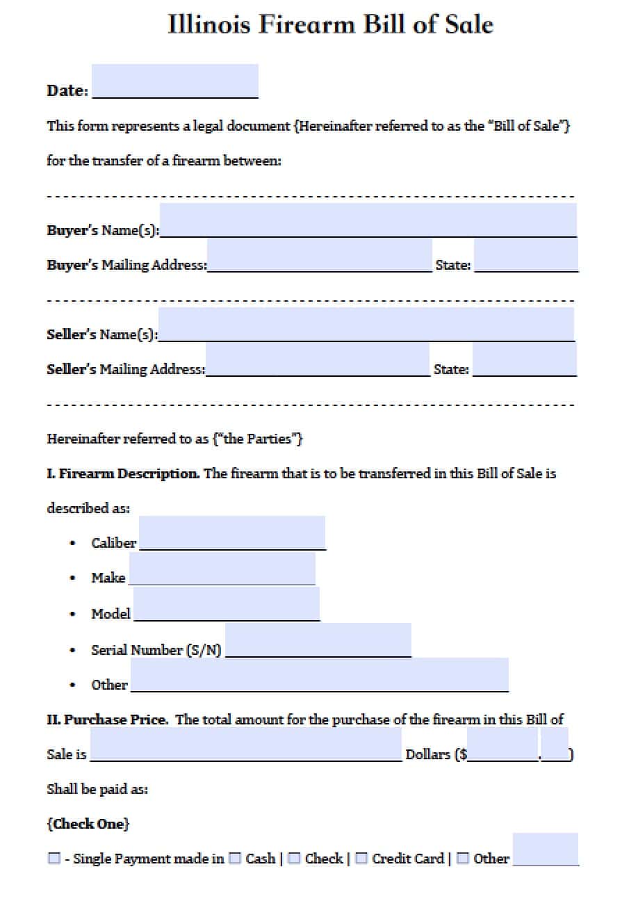 Free Bill Of Sale Form For Gun And Gun Bill Of Sale Template Pdf