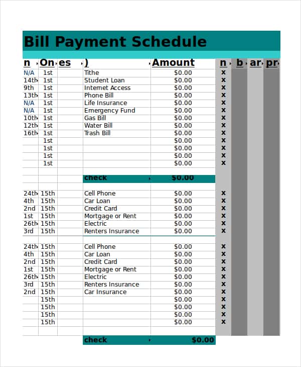 Free Bill Pay Template Excel And Bill Pay Template Organize