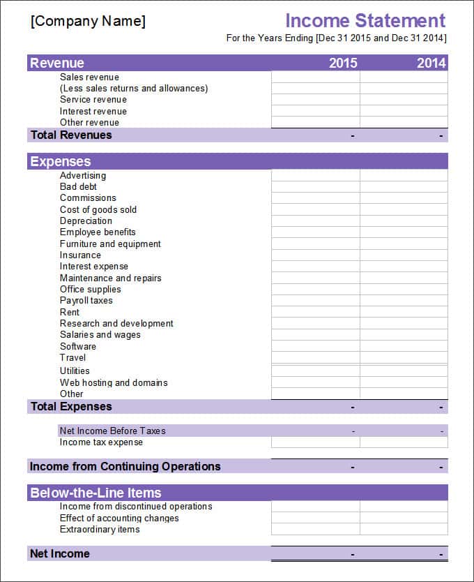 Free Blank Business Financial Statement Form And Balance Sheet Template