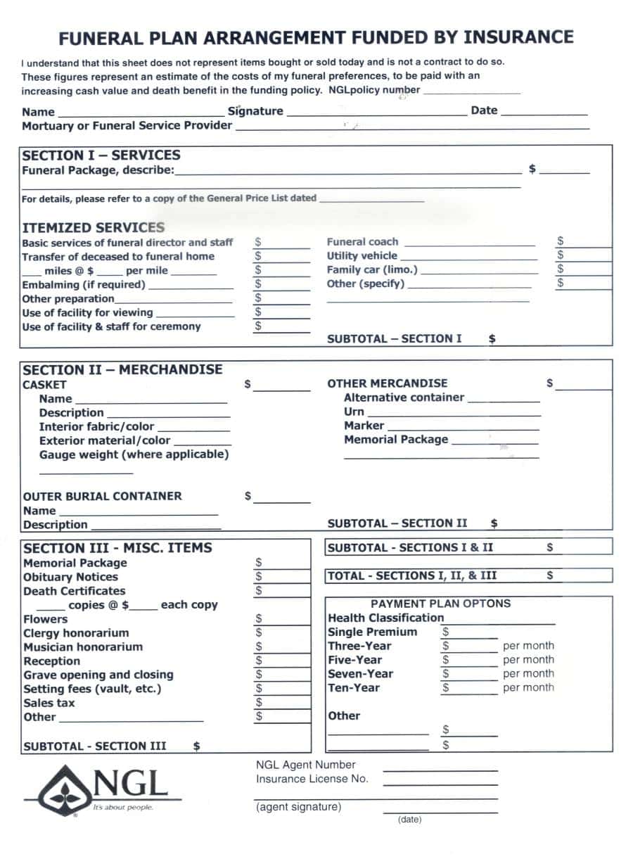 Funeral Planning Worksheet And Funeral Planning Forms