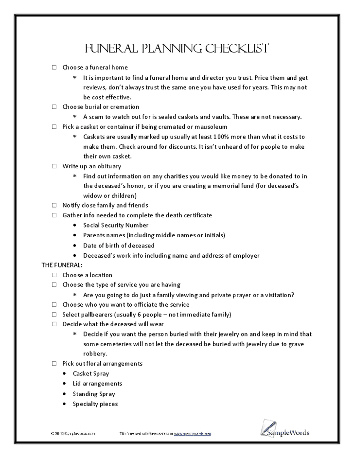 Funeral Planning Worksheet Catholic And Planning Your Own Funeral Worksheet