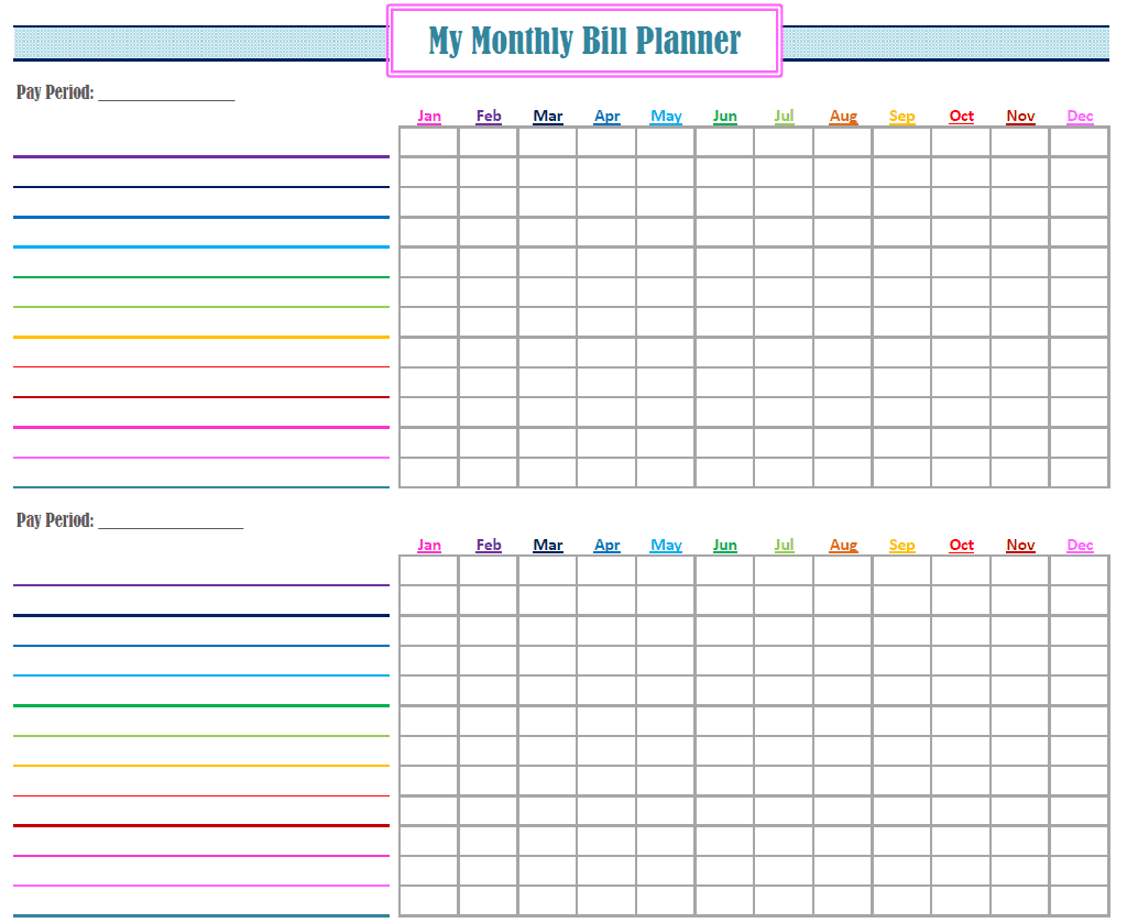 Monthly Bill Template Free And Monthly Bill Organizer Template Excel