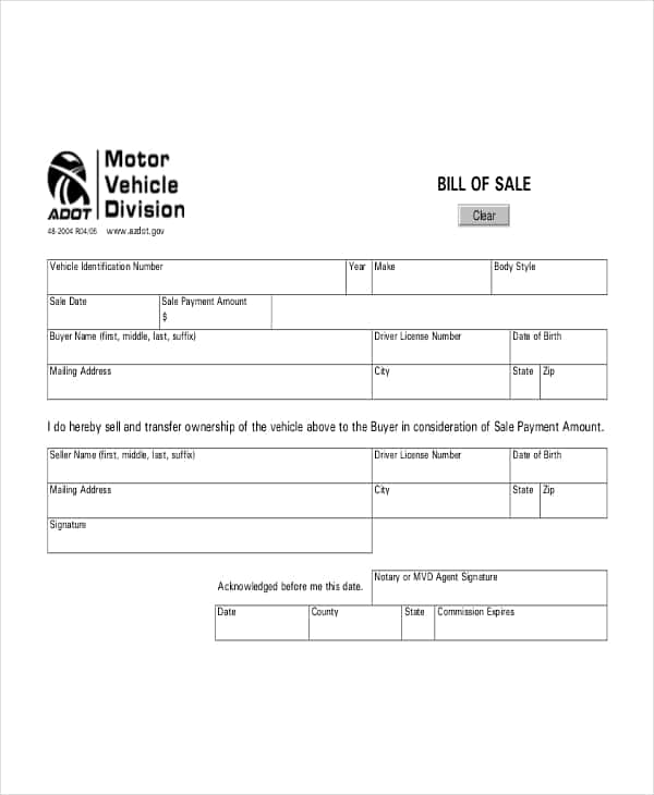 Motor Vehicle Bill Of Sale Word Document And Florida Dmv Bill Of Sale Template