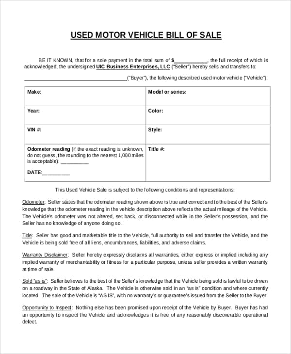 Motorcycle Bill Of Sale And Free Printable Bill Of Sale Template For Car